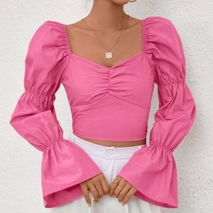 sweetheart neck blouse with ruffle sleeves